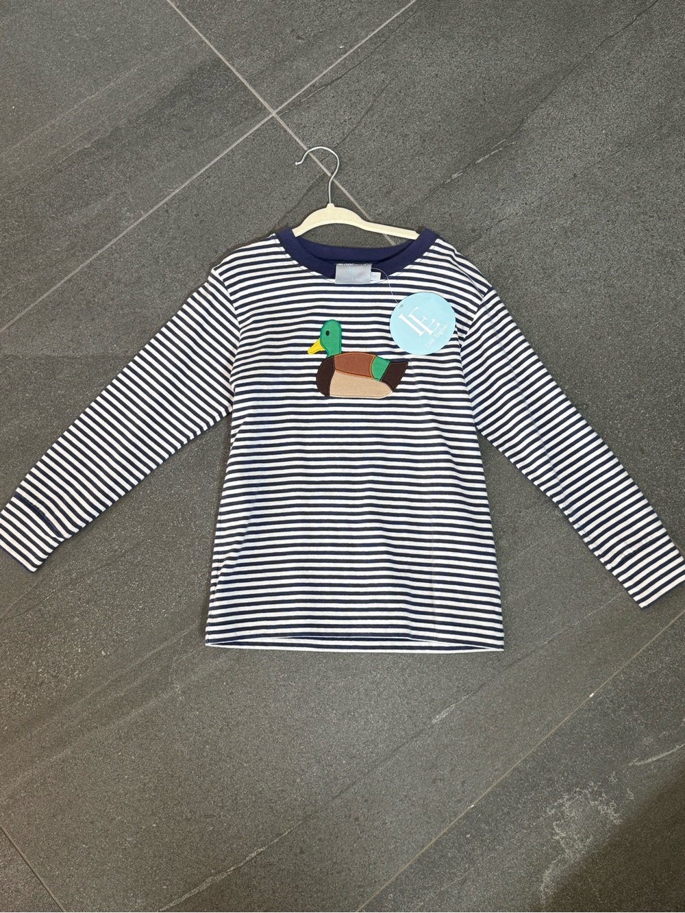 Little English Navy and White Striped Duck Appliqué Long-Sleeve Tee